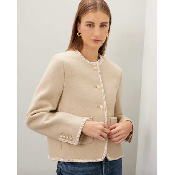 Dunst Jacket Womens X Small Beige Tweed Boucle Gold Button Blazer Wool - Picture 1 of 12